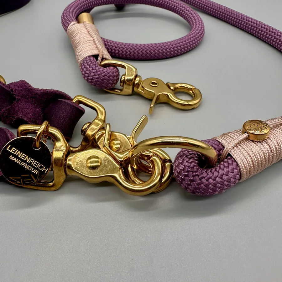 Premium-Wechselleine Ravenna in Aubergine mit Adaptern in Puderrosé und Mauve – Detailansicht 7
