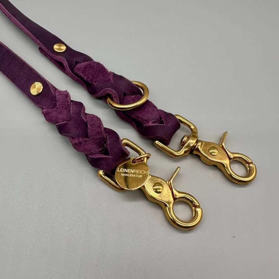 Premium-Wechselleine Ravenna in Aubergine mit Adaptern in Puderrosé und Mauve – Detailansicht 9