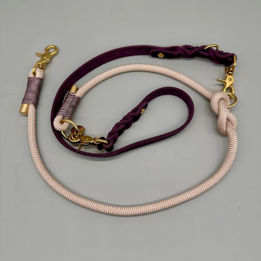 Verstellbare Premium-Wechselleine Ravenna in Aubergine mit Adaptern in Puderrosé und Mauve